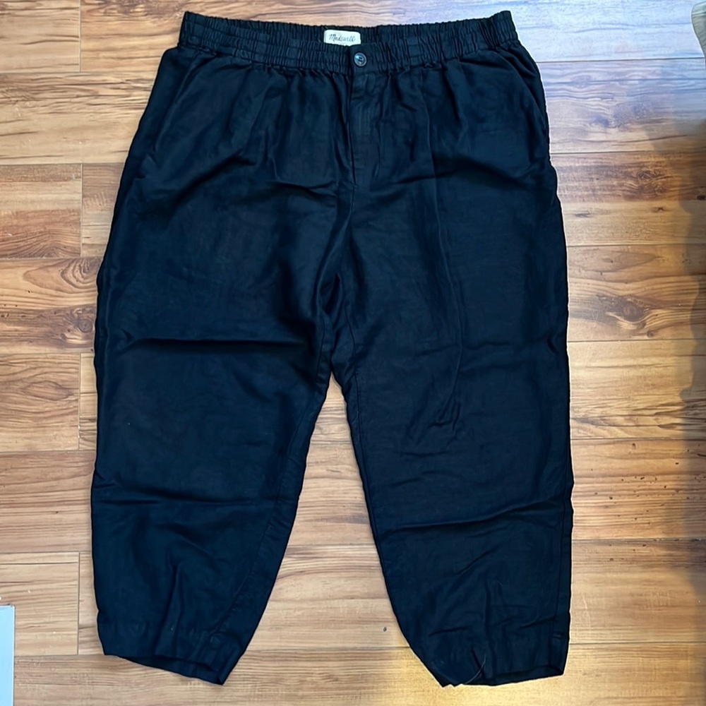 Madewell linen blend pull on tapered pant XL true black